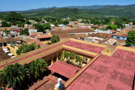Aerial view over the roofs of Trinidad, Cuba. UNESCO World Heritage Site. Colorful houses of the Trinidad, Cubaのeditorial素材
