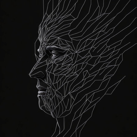 Abstract lines face of a man in black and whiteの素材