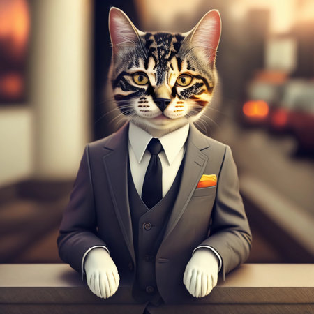 Cat with the body of a man dressed in a very elegant suitの素材