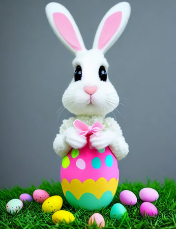 Easter rabbit with colored eggの素材