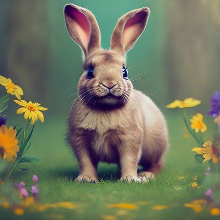 Cute rabbit in a flower gardenの素材