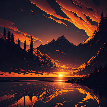 Beautiful view of a sunset with sunsetの素材