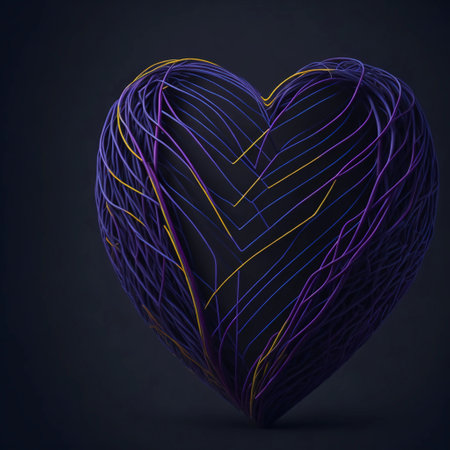Heart made of lines on a dark background. 3D rendering.の素材