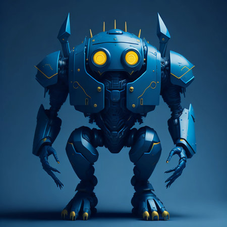 3d rendering of a robot isolated on a dark blue background.の素材