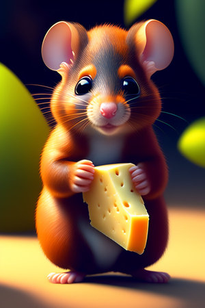 Hamster with cheese on a dark background. 3D illustration.の素材
