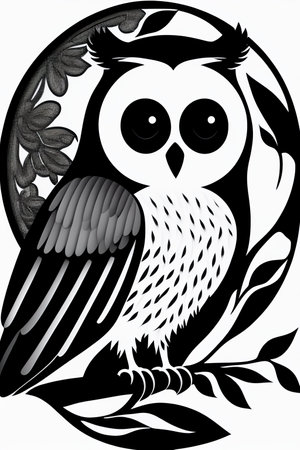 Owl on white background. Vector illustration. Black and white.の素材