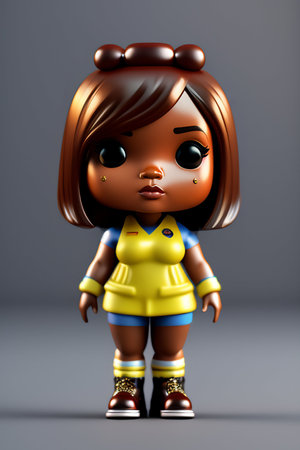 Cute little African American girl with brown hair. 3d renderingの素材
