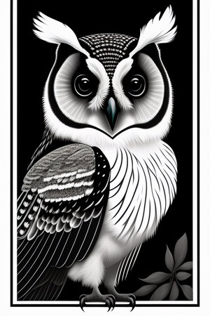 owl. Vector illustration for your design. Black and white.の素材