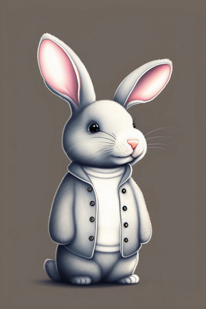 Cute cartoon bunny on a gray background. 3d illustration.の素材