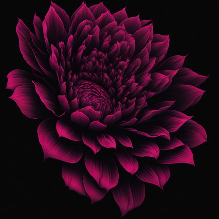 Illustration of pink dahlia flower isolated on black background.の素材