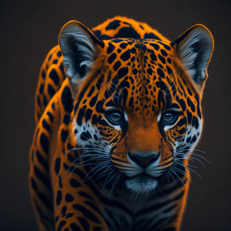 Portrait of a leopard on a dark background. Close-up.の素材