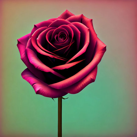 Beautiful red rose isolated on a colorful background. 3d illustrationの素材