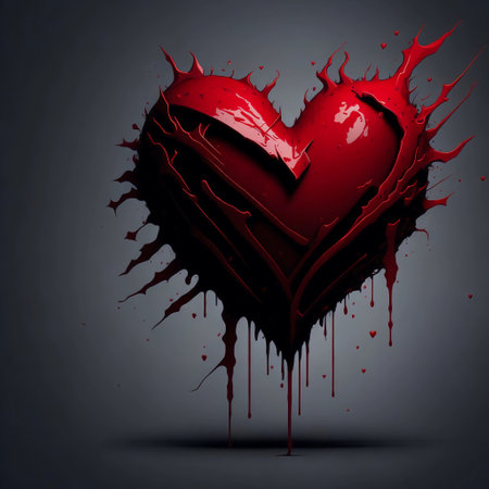 Heart made of blood splashes on dark background. Vector illustration.の素材