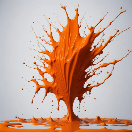 Illustration of orange liquid splashing on a light backgroundの素材