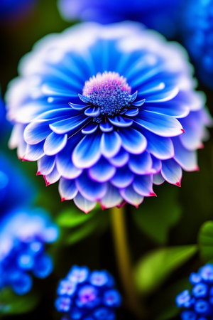 Blue chrysanthemum flowers on a blurred backgroundの素材