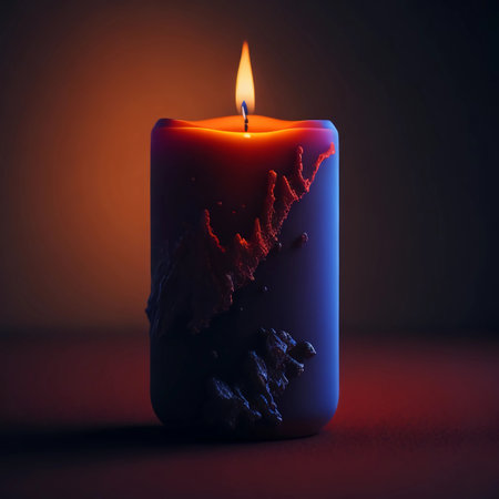 Burning candle on a dark background, close-up. 3d renderingの素材