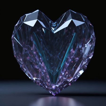 Crystal heart on black background. 3d renderingの素材