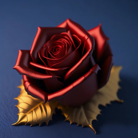 Red rose on a dark blue background. 3d illustration.の素材