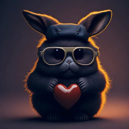 Funny black rabbit with glasses and heart. Valentine's day concept.の素材