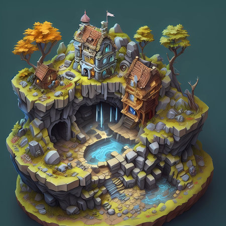 Ruins of the old castle on the island. 3d renderingの素材