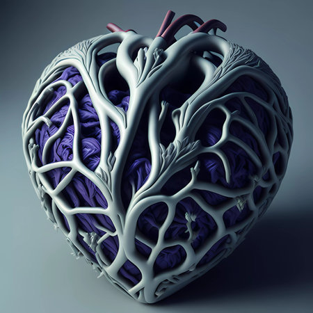 Human heart made of white and purple layers. 3D illustration.の素材