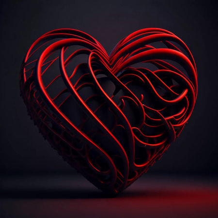 Red heart on a dark background. 3d rendering.の素材