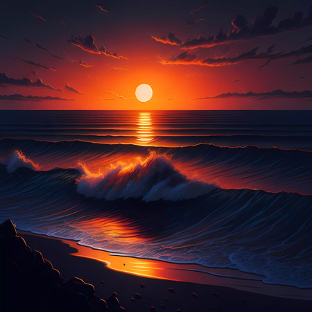 Beautiful sunset over the sea. 3d rendering.の素材