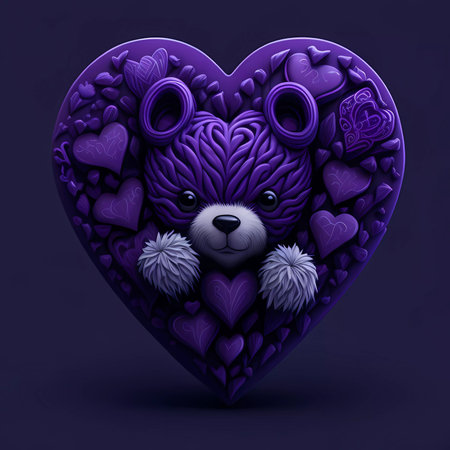 Teddy bear in the shape of a heart on a dark backgroundの素材