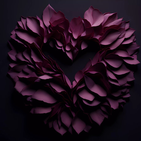 Paper heart made of rose petals on black background. 3d renderingの素材