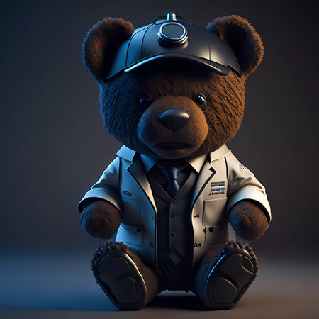 Teddy bear in police uniform on a dark background. 3d renderingの素材