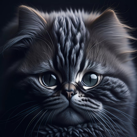 Portrait of cat with blue eyes on a black backgroundの素材