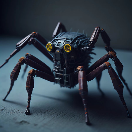 3D Illustration of a Fantasy Spider Model on a Dark Backgroundの素材
