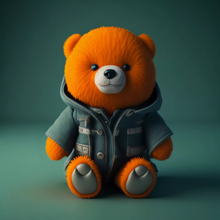 Teddy bear in a jacket on a green background. 3d renderingの素材