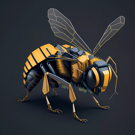 Bee isolated on black background. 3d illustration.の素材