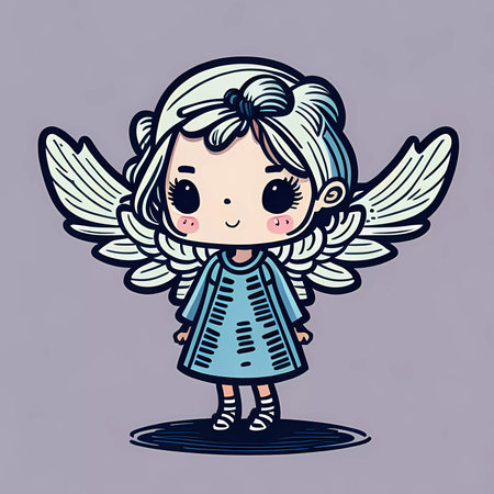 Cute little girl with angel wings. Vector illustration. Cartoon style.の素材