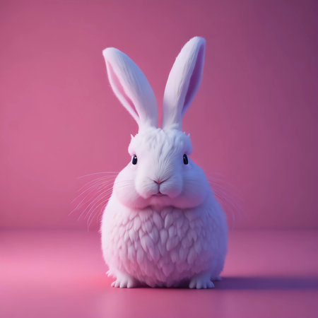 Cute white rabbit on pink background.の素材