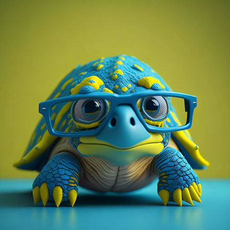 Turtle wearing glasses. 3d illustration.の素材