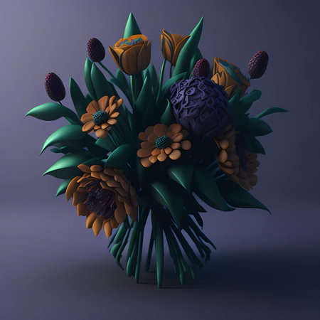 Bouquet of flowers on a dark background. 3d renderingの素材
