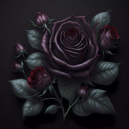 Beautiful bouquet of roses on a black background. Vector illustration.の素材