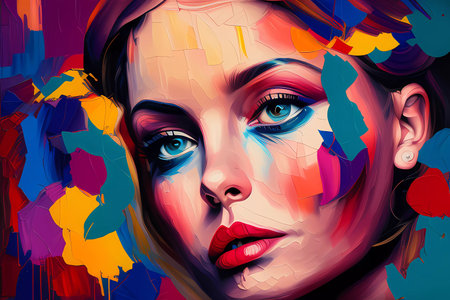Portrait of beautiful young woman with bright make-up. Fashion illustration.の素材