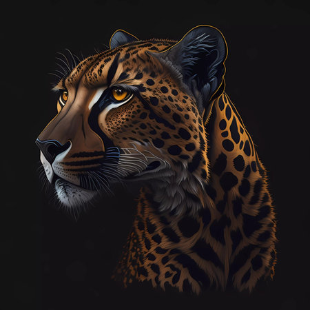 Leopard portrait on black background. 3d render illustrationの素材