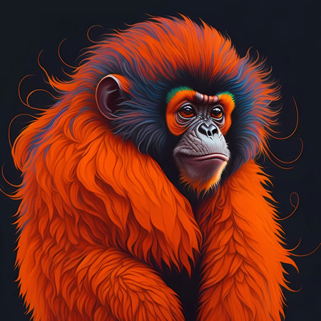 Portrait of a red monkey on a black background. illustration.の素材