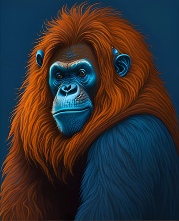 Gorilla. Vector illustration of an animal on a blue background.の素材