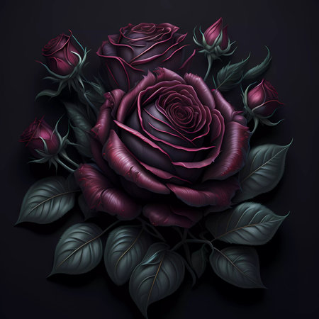 Dark red rose on a black background. 3d rendering, 3d illustration.の素材