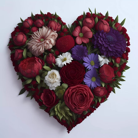 Heart made of flowers on a light background. 3d renderingの素材