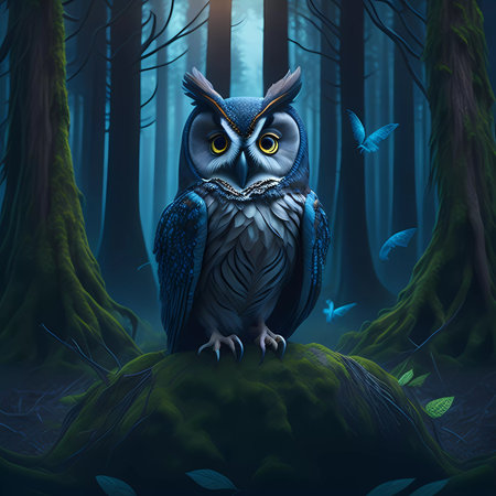 Owl in the forest. 3D rendering. Illustration.の素材