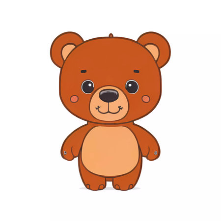 Cute cartoon brown bear isolated on white background. Vector illustration.の素材