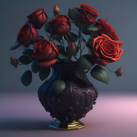 Bouquet of red roses in a vase. 3d renderingの素材