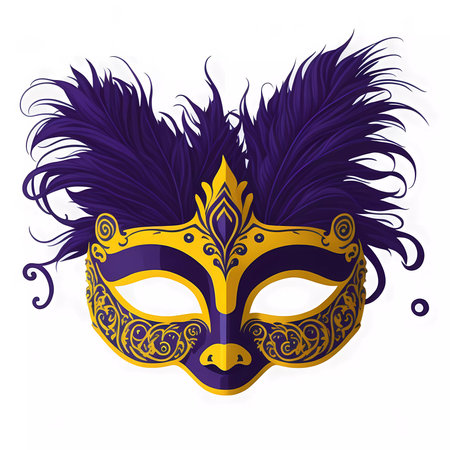 Carnival mask with feathers. Vector illustration on white background.の素材