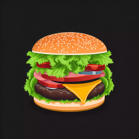 Hamburger. Vector illustration. Isolated on black background.の素材